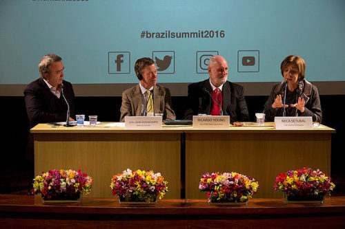 Da esquerda para direita: Marcos Campos, diretor executivo da RAPS; John Hickenlooper, governador do Colorado (EUA); Ricardo Young, vereador em SP; e Neca Setúbal, vice-presidente da RAPS.